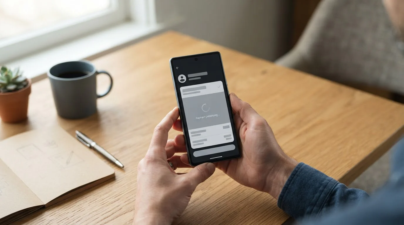Persona usando el móvil para hacer un pago instantáneo en una plataforma de apuestas deportivas