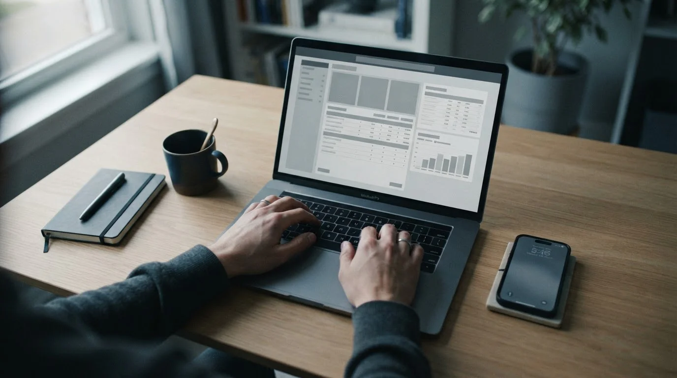 Espacio de trabajo con ordenador mostrando interfaz de apuestas sin identificación visible