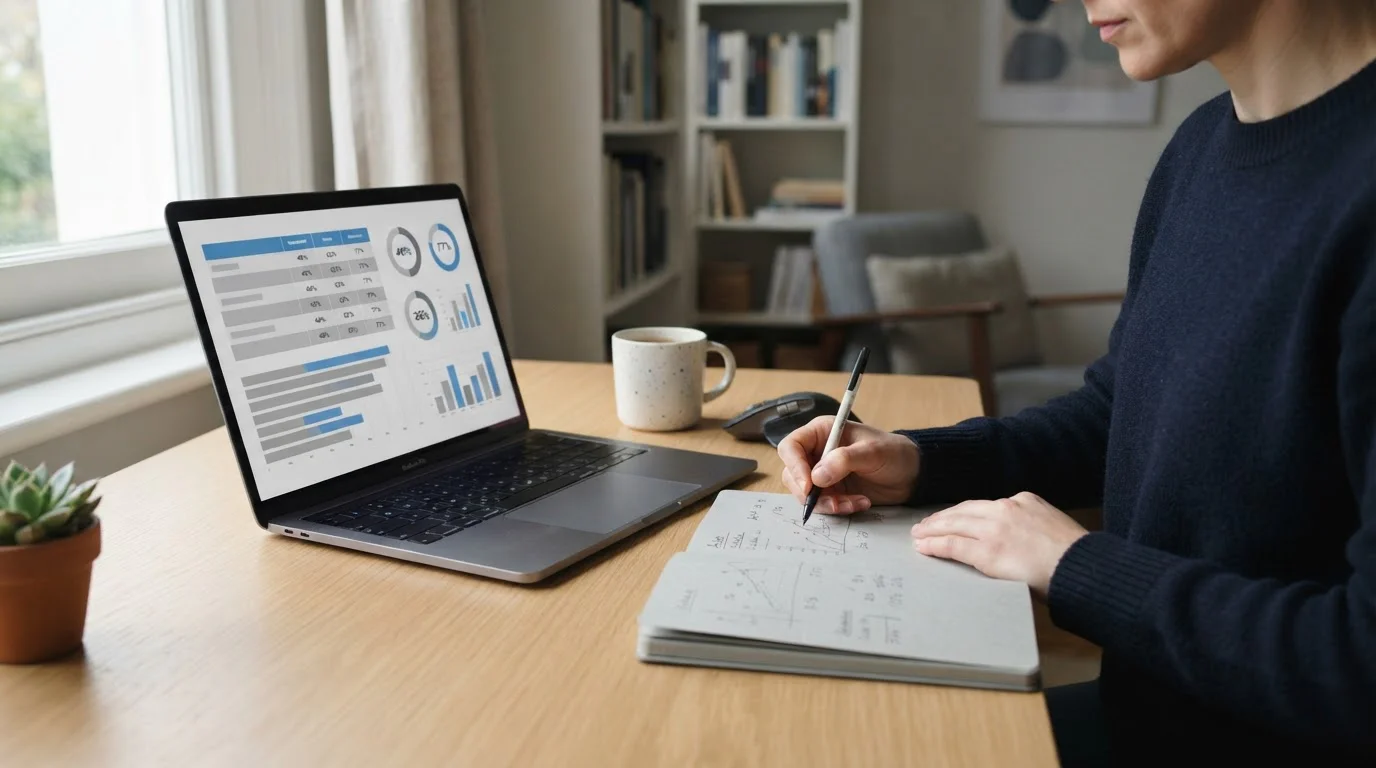 Mesa de trabajo con pantalla mostrando análisis comparativo de casas de apuestas
